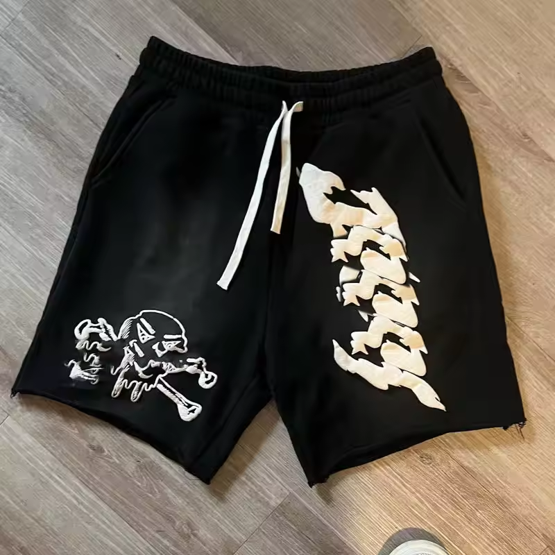 1.Custom puff printing sun fade men shorts (1)