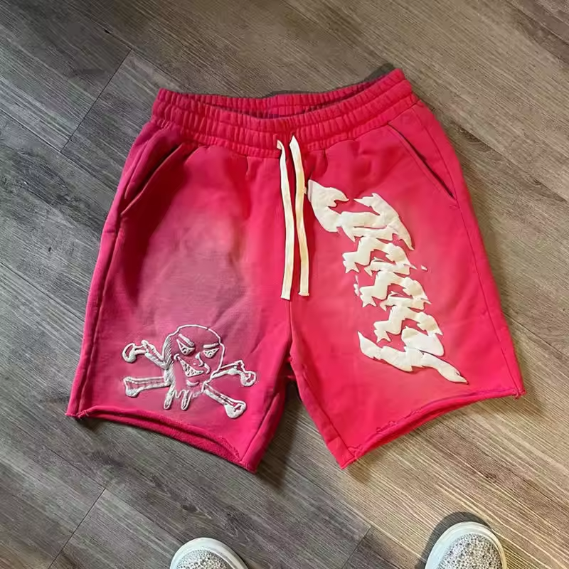 1.Custom puff printing sun fade men shorts (2)