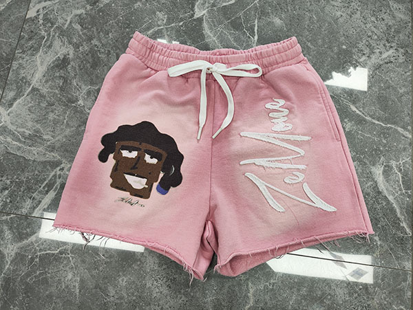 Sun faded distressed applique embroidery shorts